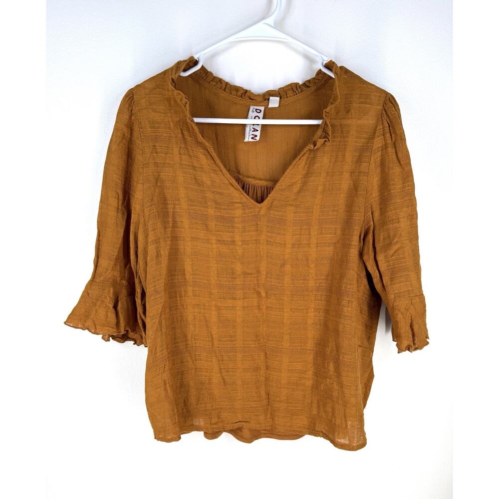 Anthropologie Dolan Left Coast mustard Tandy ruffle top size medium Bell Sleeve